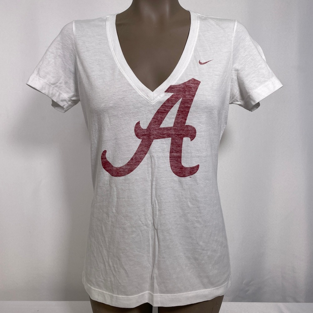 Alabama Crimson Tide Nike White Slim Fit V-Neck Sideline T-Shirt Women's LARGE